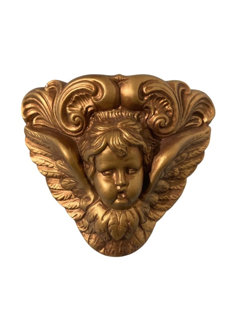 Vintage Angel Cherub Head With Wings Plaster Wall Hanging Plaque Baroque Style
